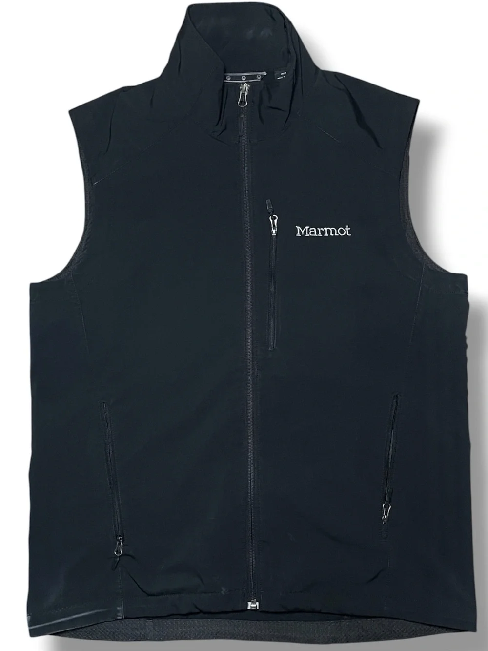 MARMOT Softshell Vest Mens Medium Black Full Zip Pockets Outdoor Hiking Camping